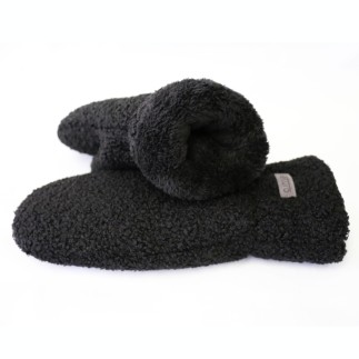 Black Bouclé Warm Mittens with Plush Faux-Fur Lining