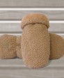 Khaki Bouclé Warm Mittens Featuring Plush Faux-Fur Lining